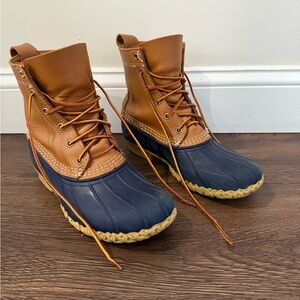 L.L. Bean Navy and Tan Duck Boots / Bean Boots; Woman’s 8 M